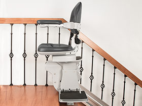 Bruno Elite straight indoor stairlift power swivel sea  t rotated at top of stairs